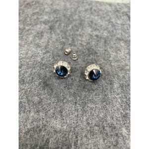 Post Earrings Saphire Blue, Silver, Colorless   Silver Tone Metal, Blue Glass St